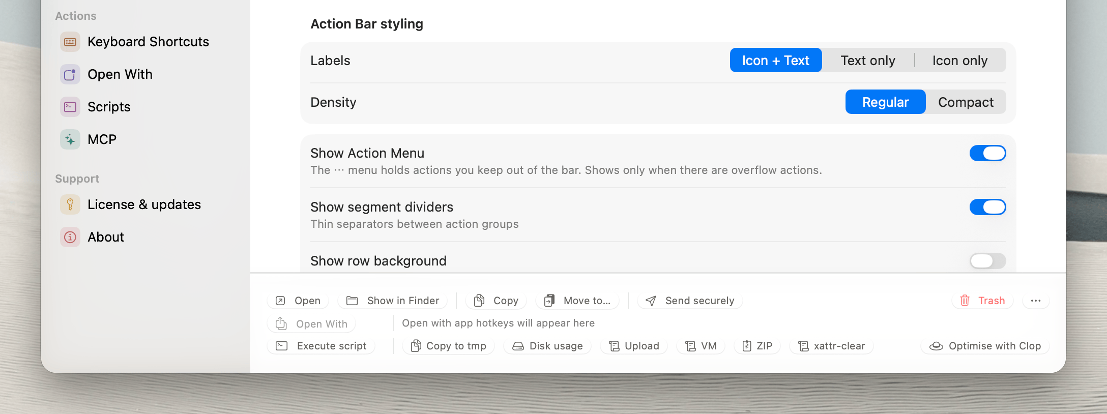 Settings > Action Bar