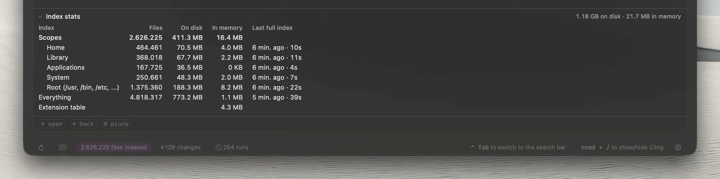 index stats