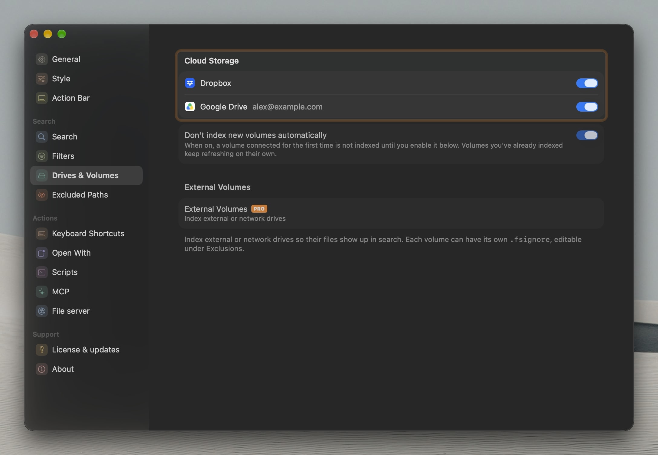 Cloud Storage in Settings