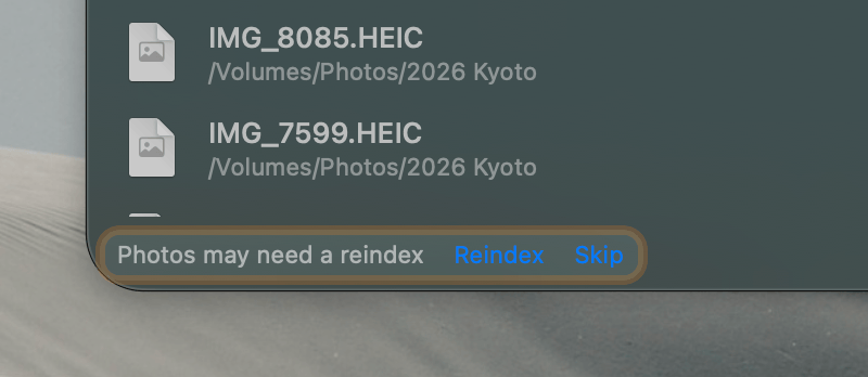 reindex offer in the search bar
