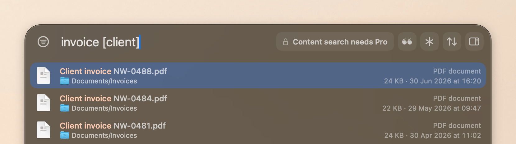 content search without Cling Pro