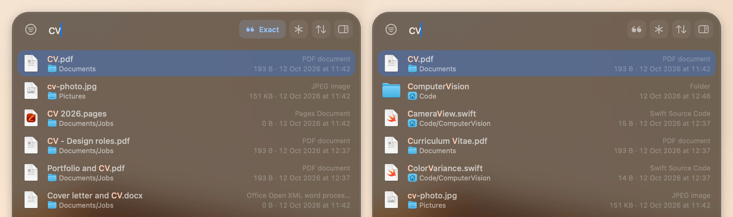 exact and fuzzy results for cv