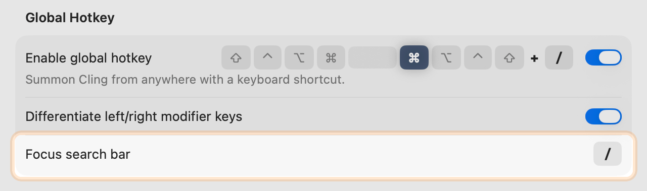 Focus search bar key