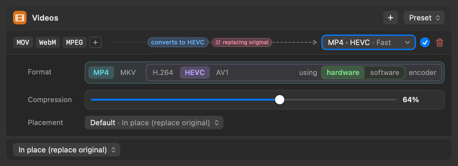 Video conversion rule
