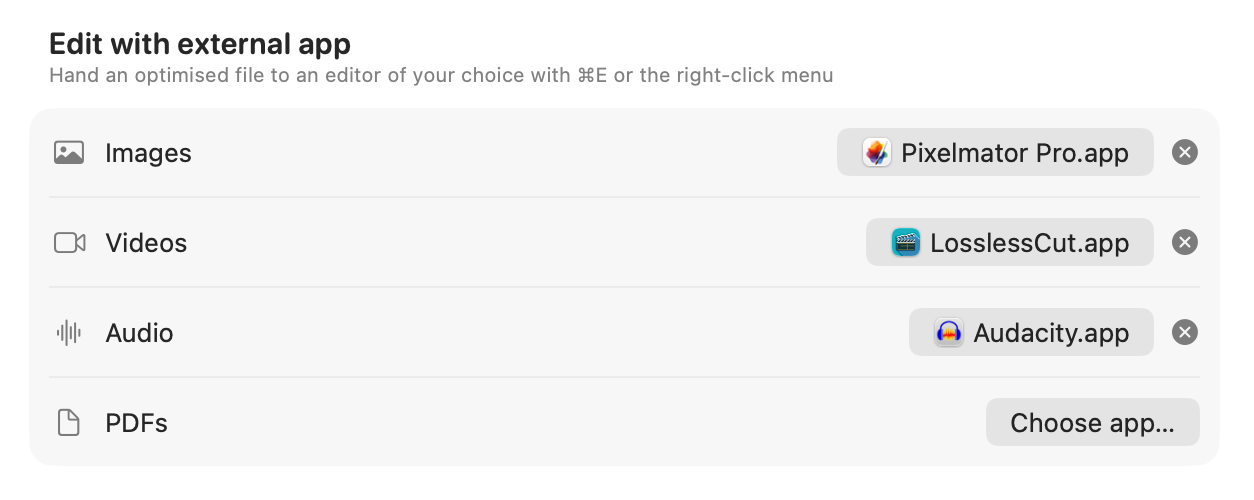Edit with external app setting