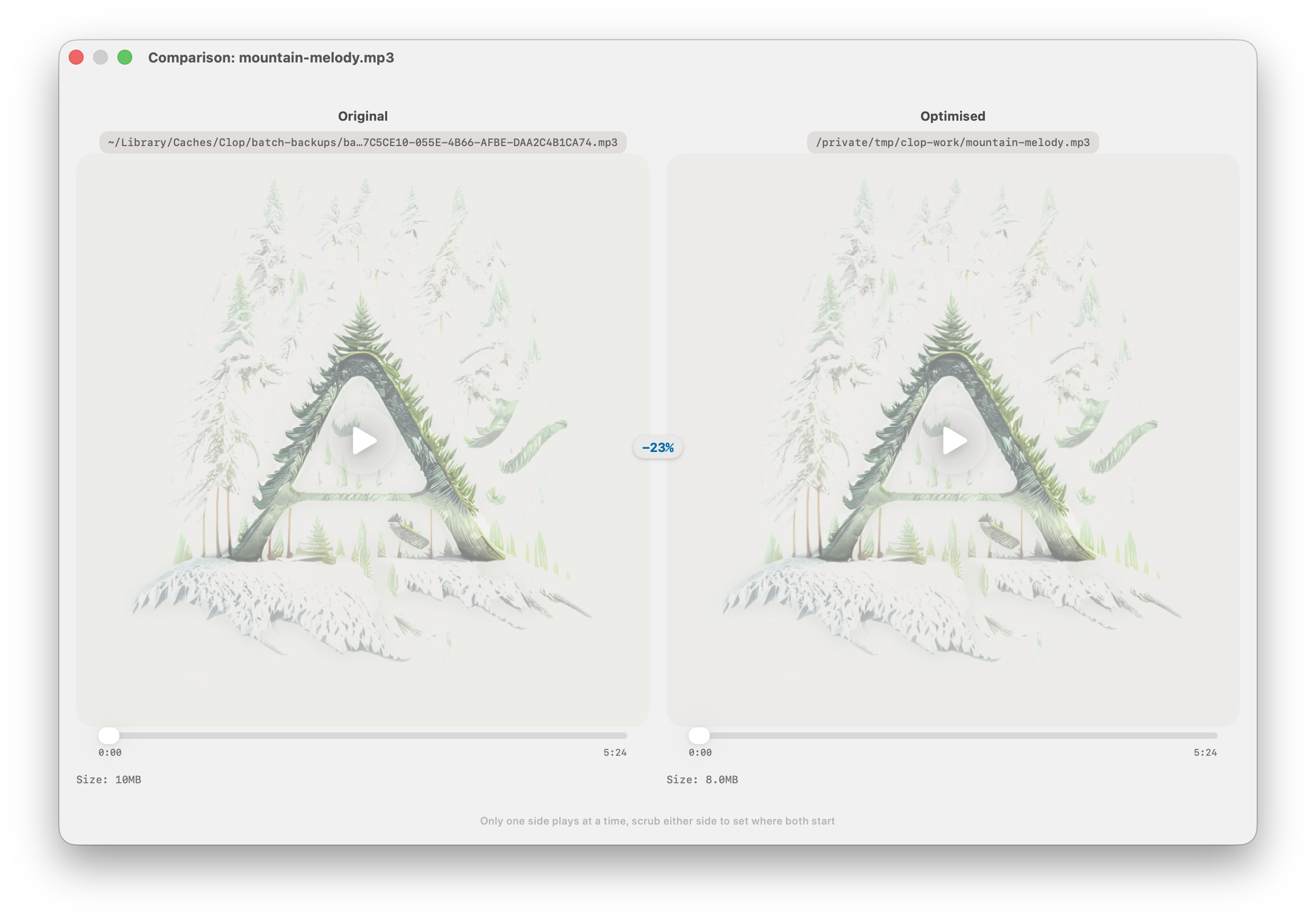 Comparing the original and optimised audio side by side