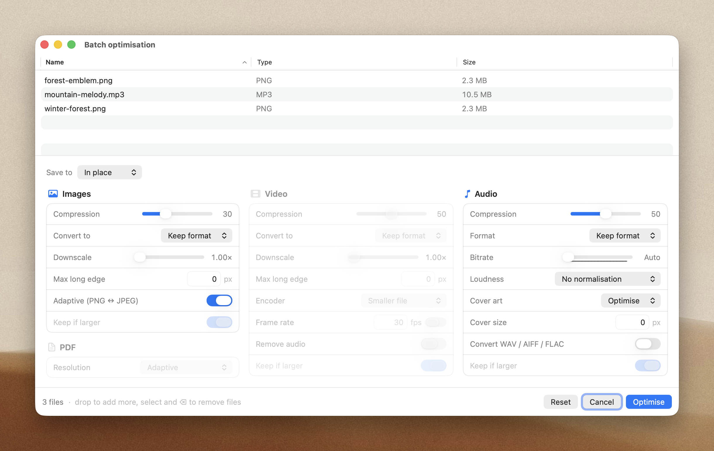 The batch optimisation window