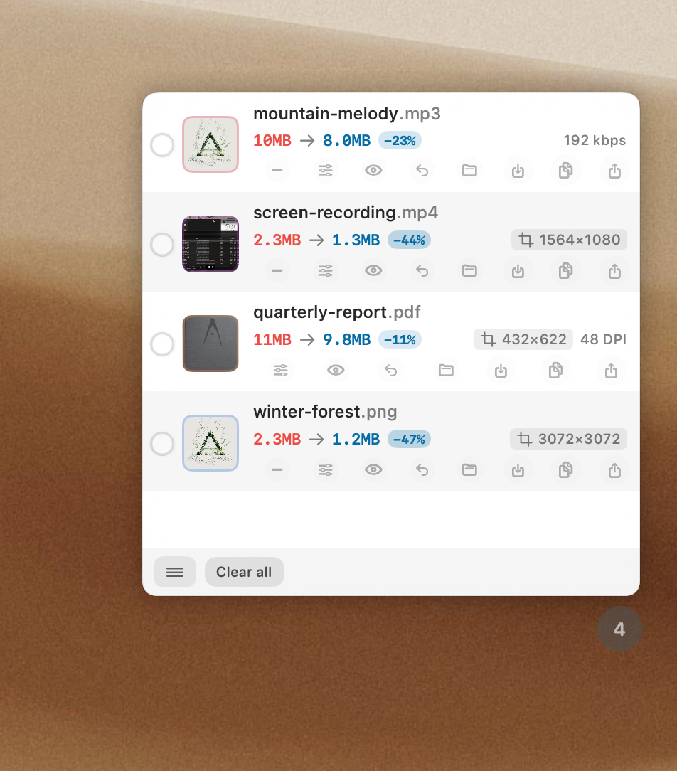 Selecting files in the compact list
