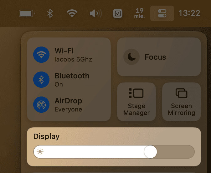 control center brightness slider